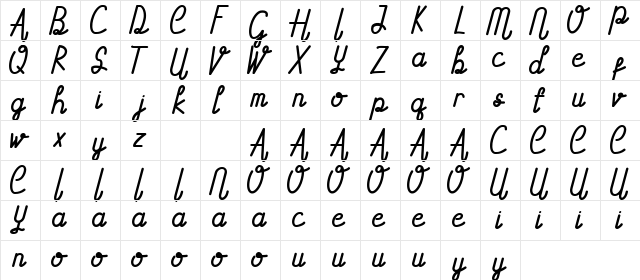 Astrada Demo Regular  glyph index