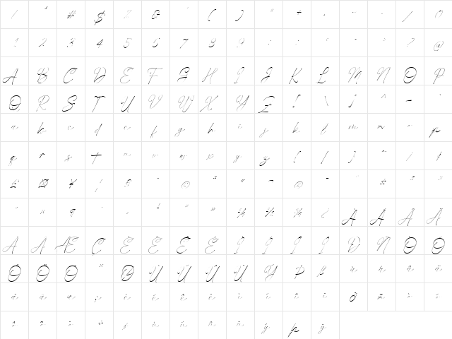 Xambdoria Regular  glyph index