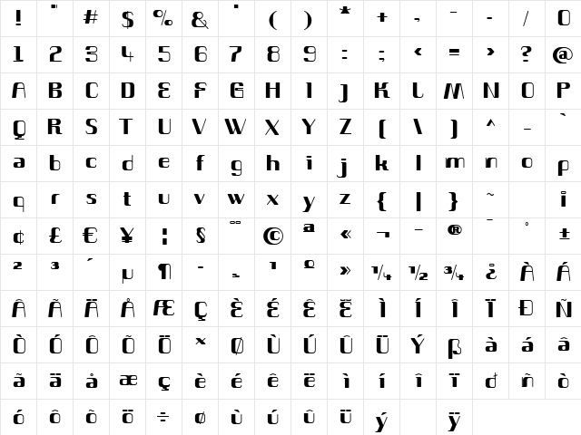 RomeroHeavy Regular  glyph index