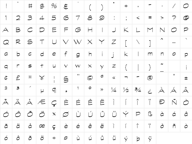 Graphite Light ATT Regular  glyph index