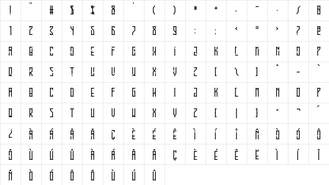 En Garde Regular  glyph index