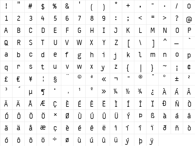 Typestar Regular  glyph index