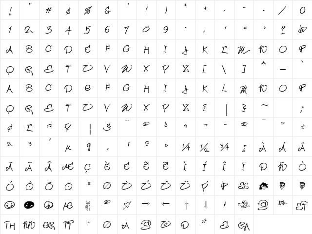 Wildstyle Regular  glyph index