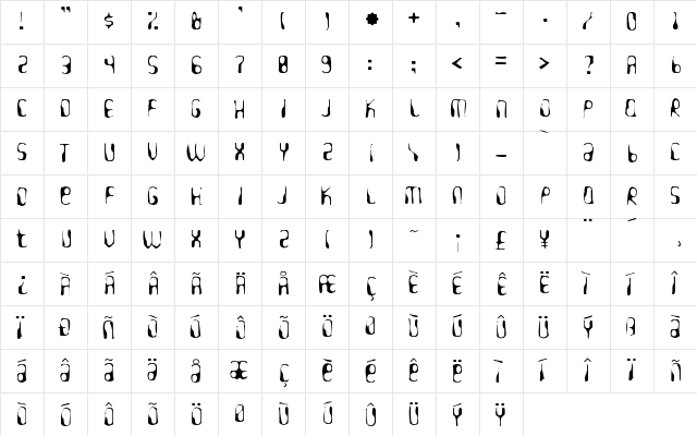 HydrogenWhiskey Gaunt Regular  glyph index