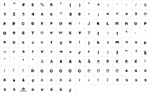 PDRPT Regular  glyph index
