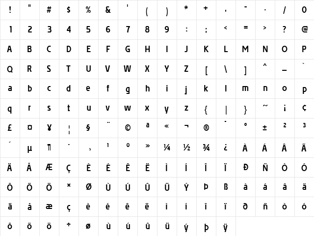 Affluent Bold  glyph index