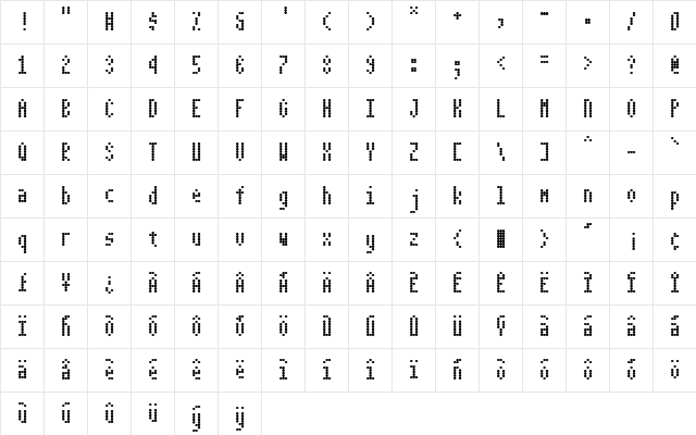 Dotimatrix 3 Regular  glyph index