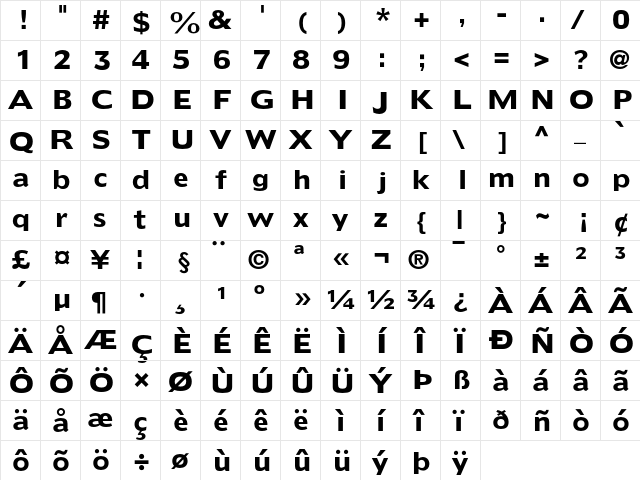 Doric Bold  glyph index