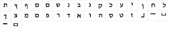 Pecan_ Melech_ Hebrew Regular  glyph index