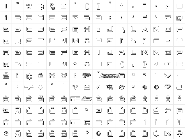 United Planets 3D Regular  glyph index