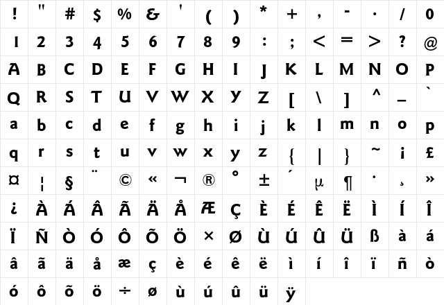 Goudy Sans BQ Regular  glyph index