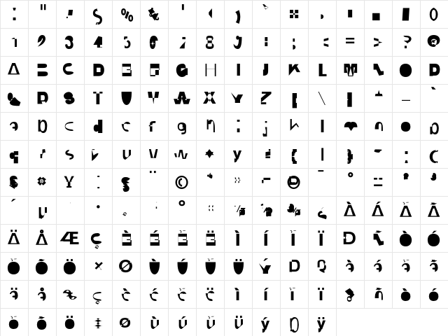 CodeBold Regular  glyph index