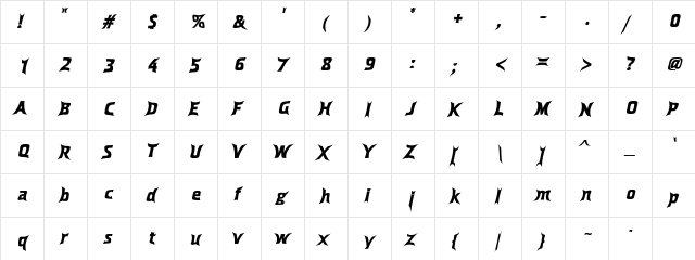 Dross05DarkSlanted Regular  glyph index