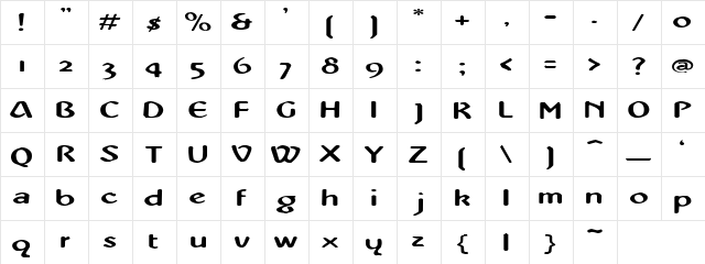 Charming Snake Regular  glyph index