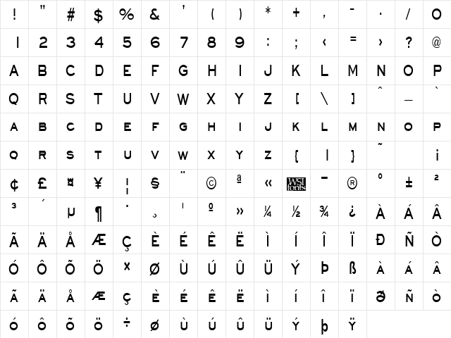 EyechartCondensed Bold  glyph index