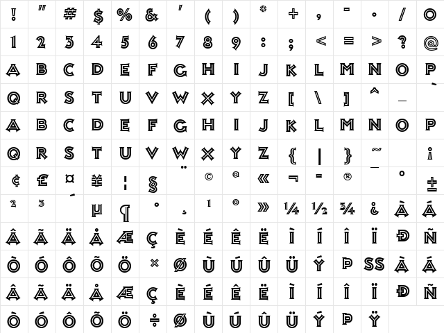 Ashley Inline Regular  glyph index