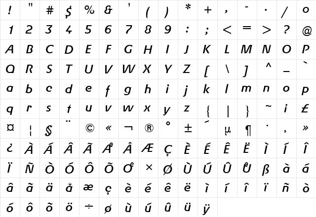Gerstner BQ Italic  glyph index