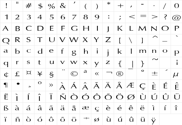 EternaExtended Regular  glyph index