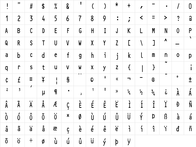 MicroscanBCondensed Regular  glyph index