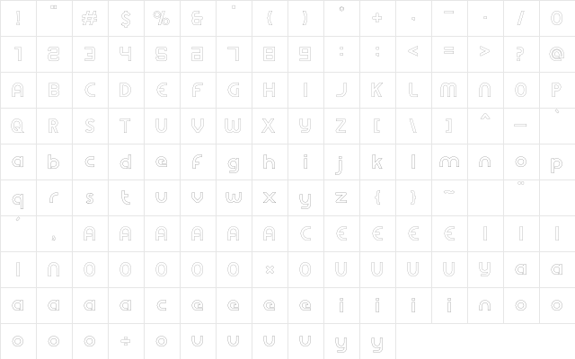 Aslina Outline  glyph index