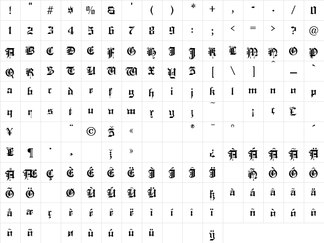 King's Cross Regular  glyph index