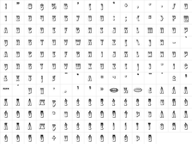Antilles Platinum Regular  glyph index