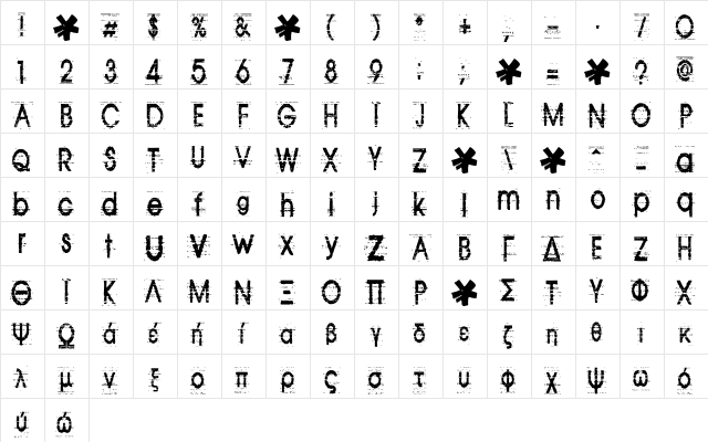 Tom Violence (AUTOSPACED)  glyph index