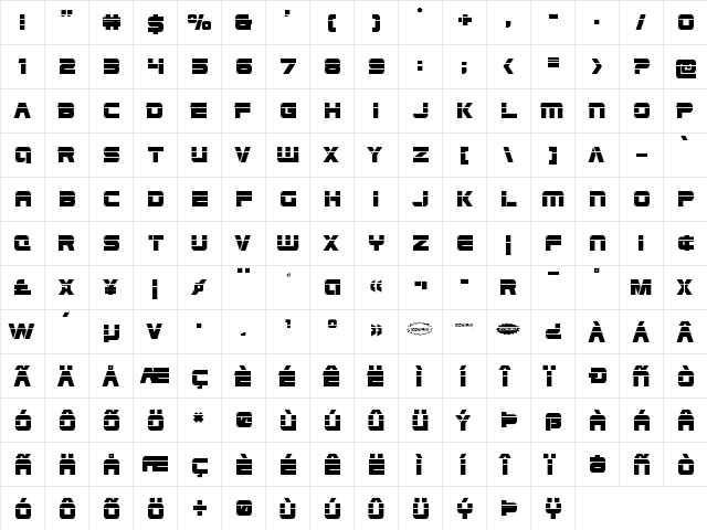 Edge Racer Laser Regular  glyph index
