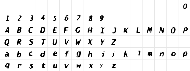Proudly Bold Regular  glyph index