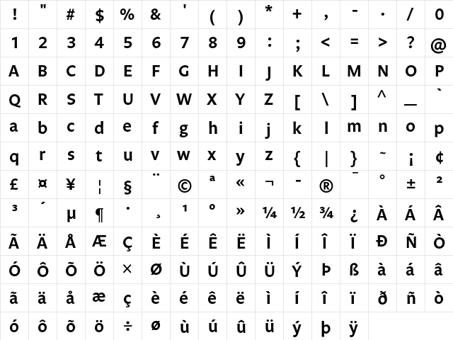 Legato LF Semi Bold  glyph index