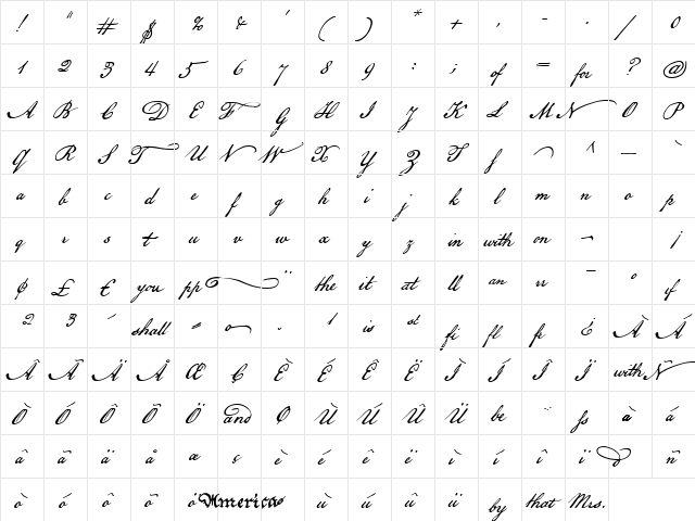 American Scribe Regular  glyph index