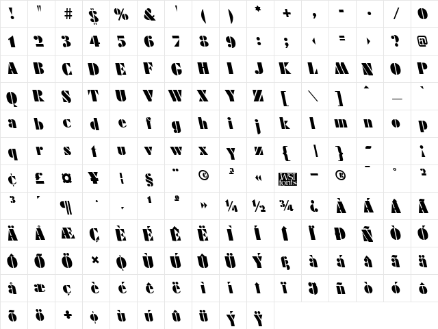 FuturistLeftyBlack Regular  glyph index