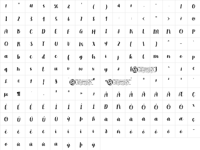 Moonbright Inline Regular  glyph index