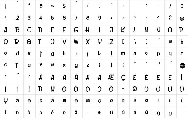 Original Woody Regular  glyph index