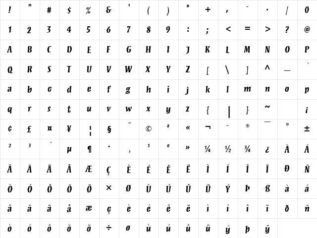 Mezz Web Bold Regular  glyph index