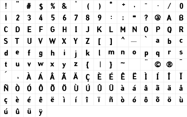 Grinder Bold  glyph index