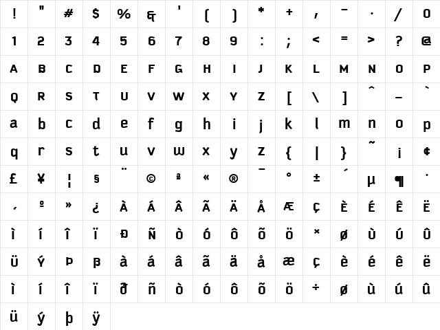 Kautiva Uni Bold  glyph index