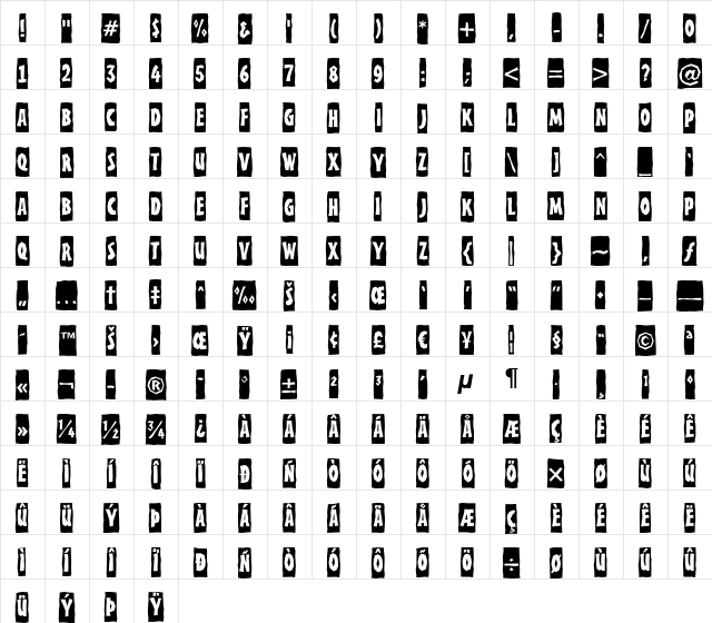 a_FrudgerCmBrk Regular  glyph index