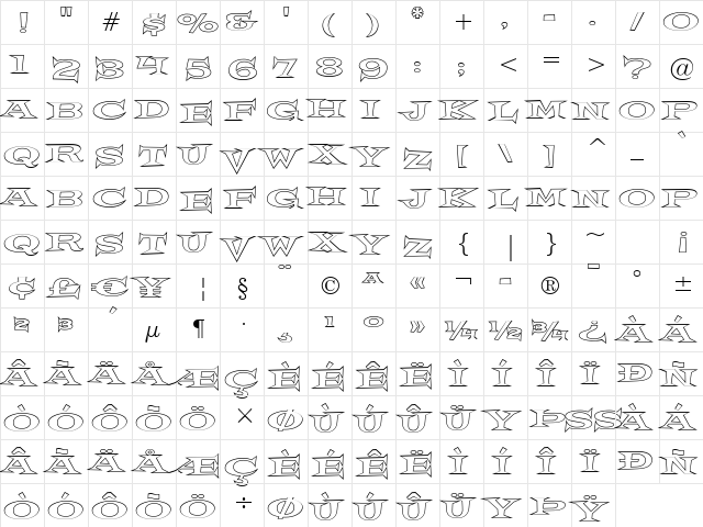 Crazy Loot BTN Outline Regular  glyph index