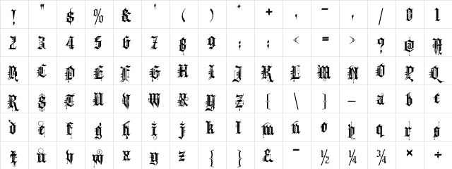 Kingthings Spike Regular  glyph index