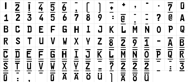 New Regular  glyph index