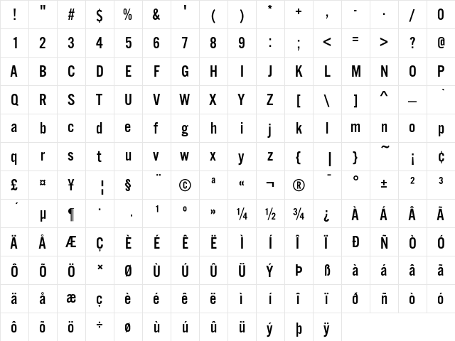 AlternateGothicEF NoThree  glyph index