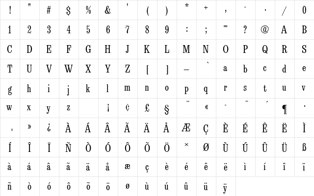 EgizioTConRo1 Regular  glyph index