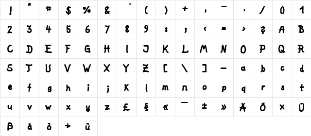 fat marker Regular  glyph index