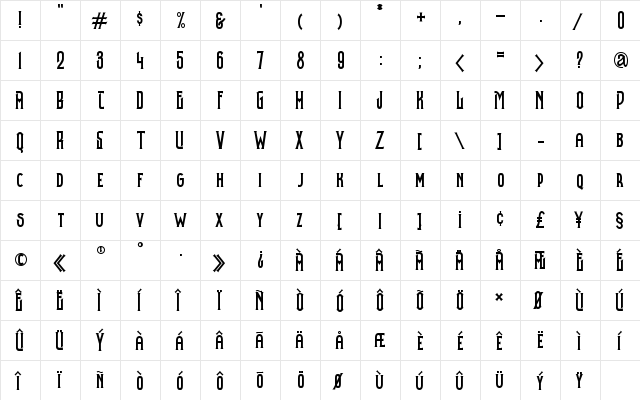 Astaroth Regular  glyph index