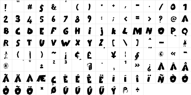 Kidy Regular  glyph index