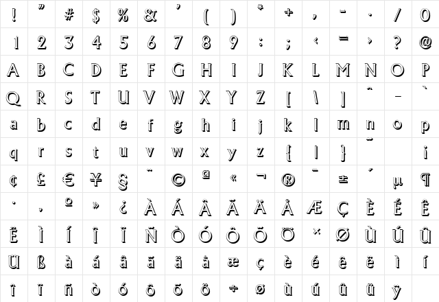 AdelonShadow Regular  glyph index