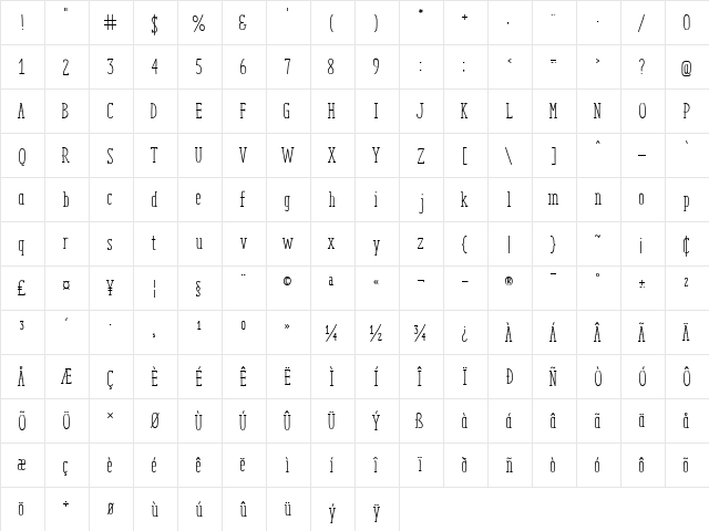 ENYO Serif Regular Regular  glyph index