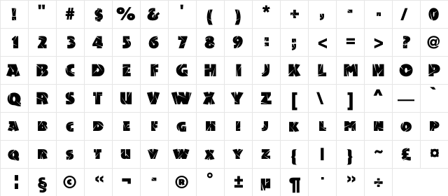 AcsiomaShockC Regular  glyph index