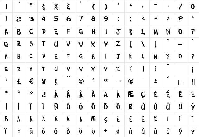 ComicType Bold  glyph index